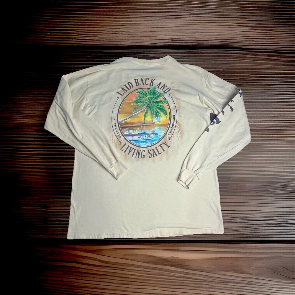 Salt Life Yellow "Laid Back & Living Salty" T-Shirt  Men's Sz-L